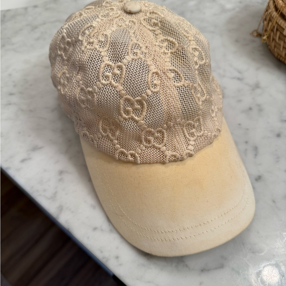 Gucci Cream Monogram Baseball Hat